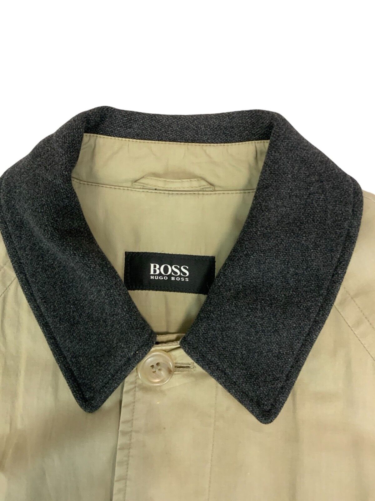 VTG 90s HUGO BOSS BIEGE KHAKI PADDED TRENCH COAT MAC SIZE XL