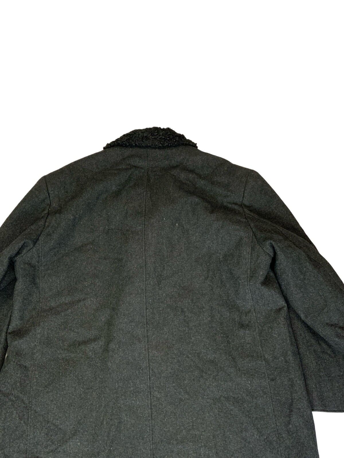 VTG 80s BLACK DOUBLE BREASTED HEAVYWEIGHT SHERPA WOOL DUSTER COAT SIZE XL