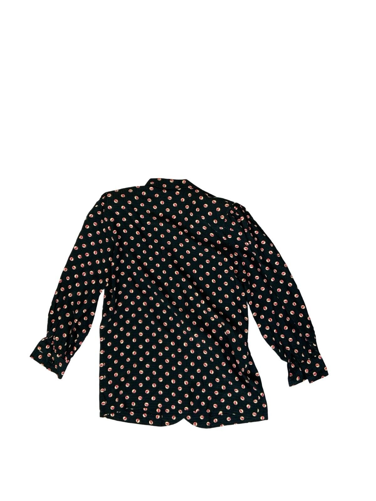 VTG 80s GIVENCHY BLACK CHERRY POLKA DOT LONG SLEEVE BLOUSE SIZE M