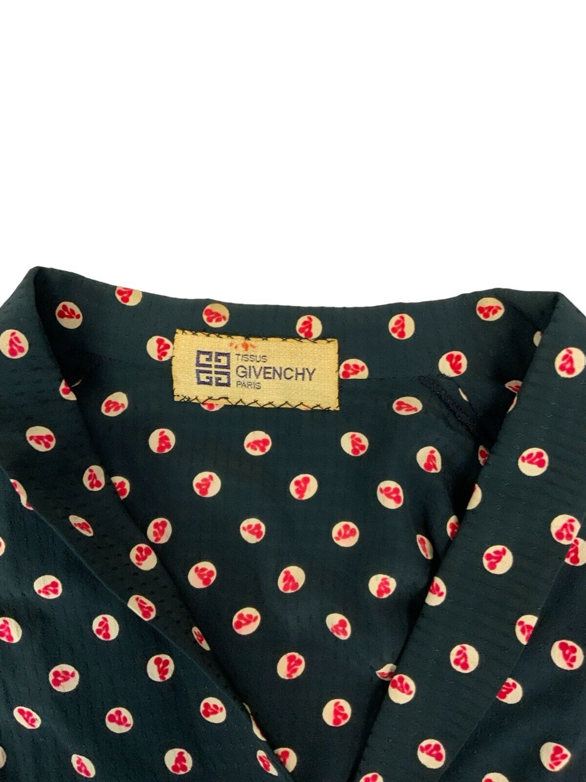 VTG 80s GIVENCHY BLACK CHERRY POLKA DOT LONG SLEEVE BLOUSE SIZE M