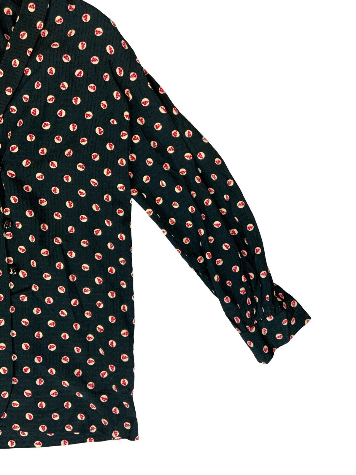 VTG 80s GIVENCHY BLACK CHERRY POLKA DOT LONG SLEEVE BLOUSE SIZE M