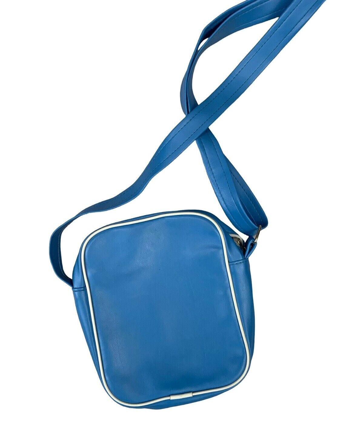 VTG 00s ADIDAS ORIGINALS LIGHT BLUE SMALL CROSSBODY FAUX LEATHER MESSENGER BAG