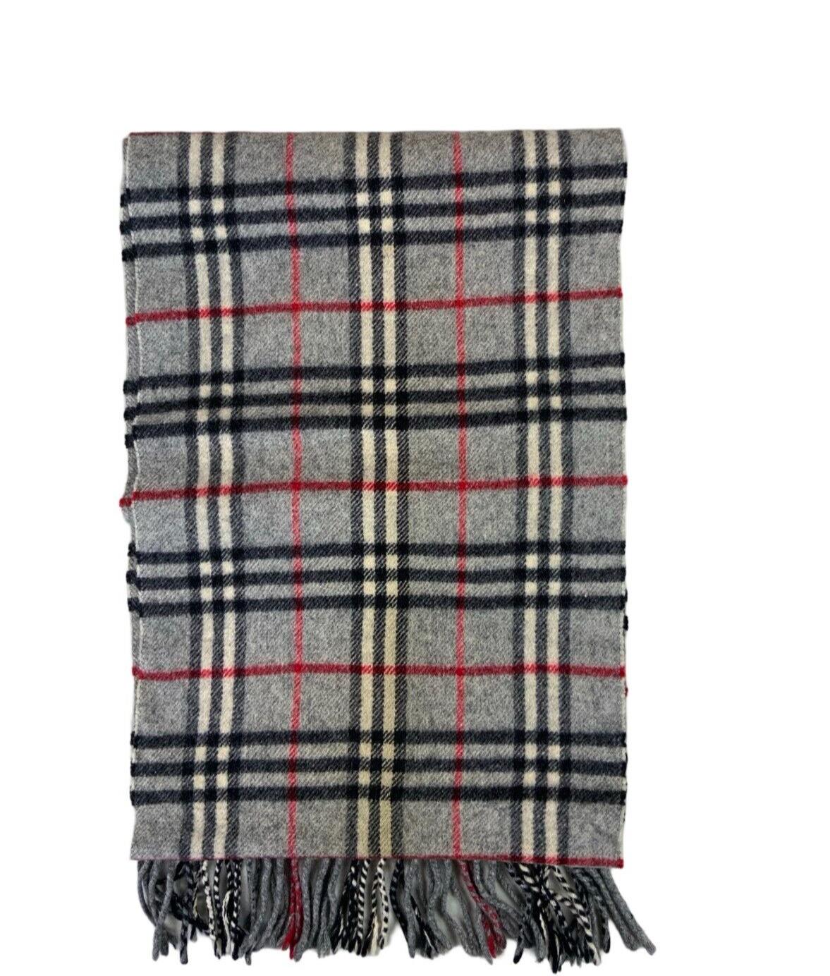 VTG 80s BURBERRYS GRERY RED BLACK NOVA CHECK LAMBSWOOL SCARF
