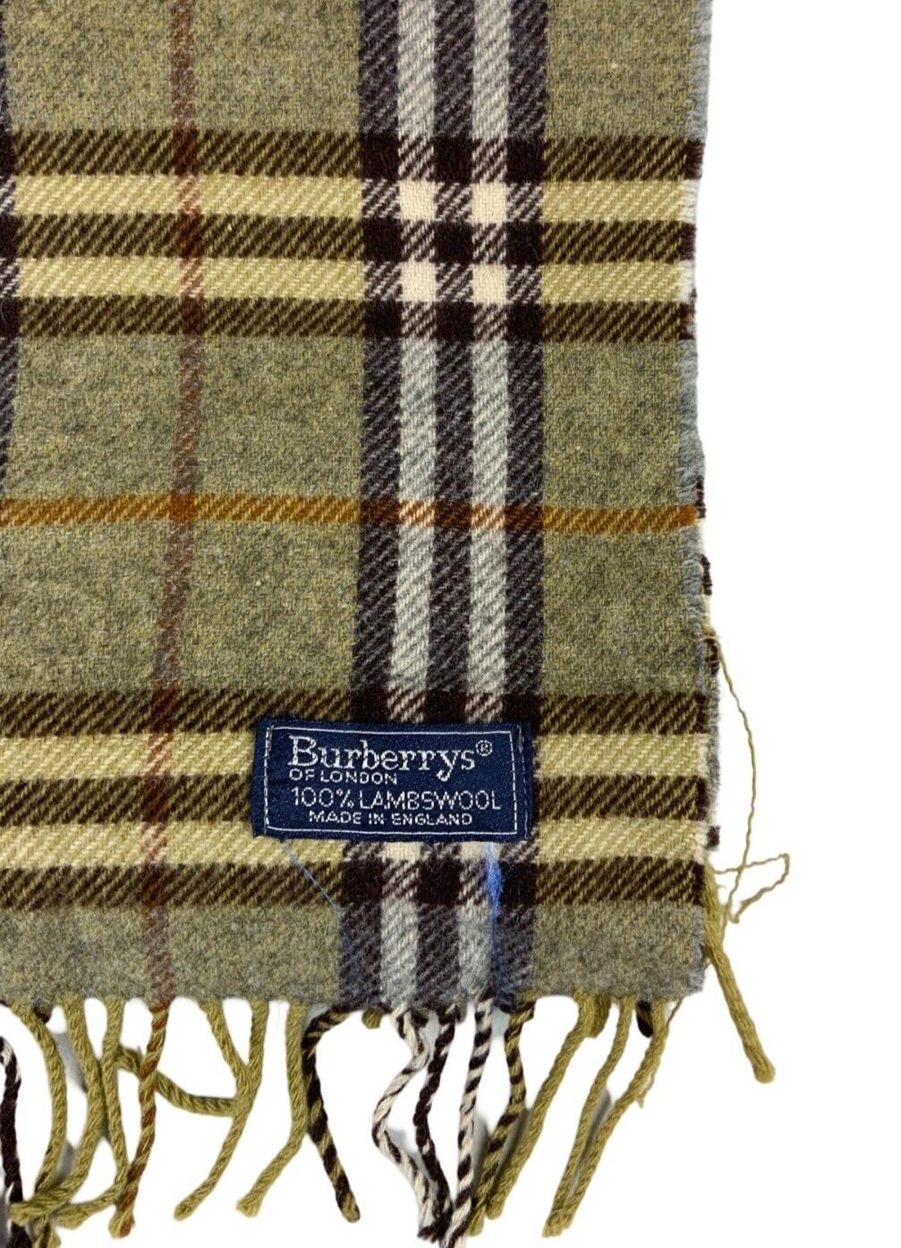 VTG 80s 90s BURBERRYS GREEN NOVA CHECK LAMBSWOOL SCARF