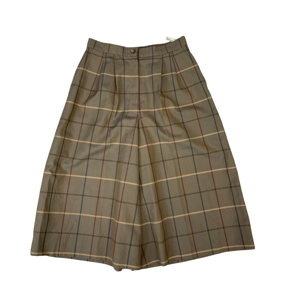 VTG BURBERRYS BROWN NOVA CHECK HIGH WAIST CULOTTE BERMUDA SHORTS XS UK 6