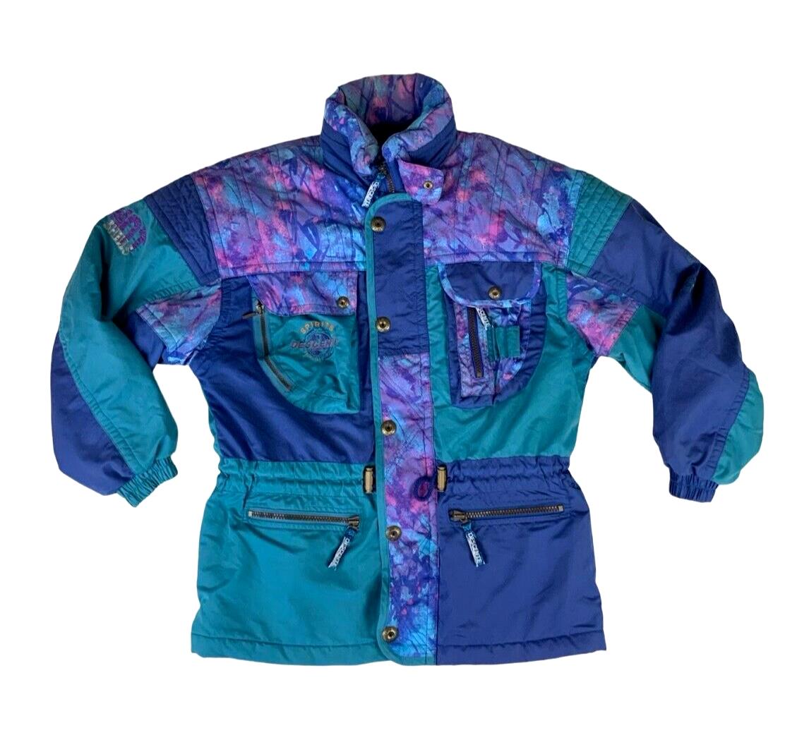 VTG 80s 90s DESCENTE BLUE PURPLE RETRO PRINTED SKI JACKET SIZE L