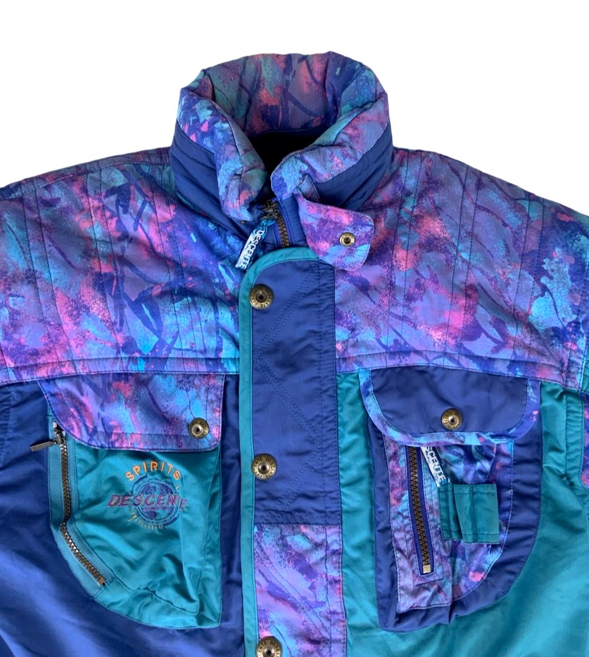 VTG 80s 90s DESCENTE BLUE PURPLE RETRO PRINTED SKI JACKET SIZE L