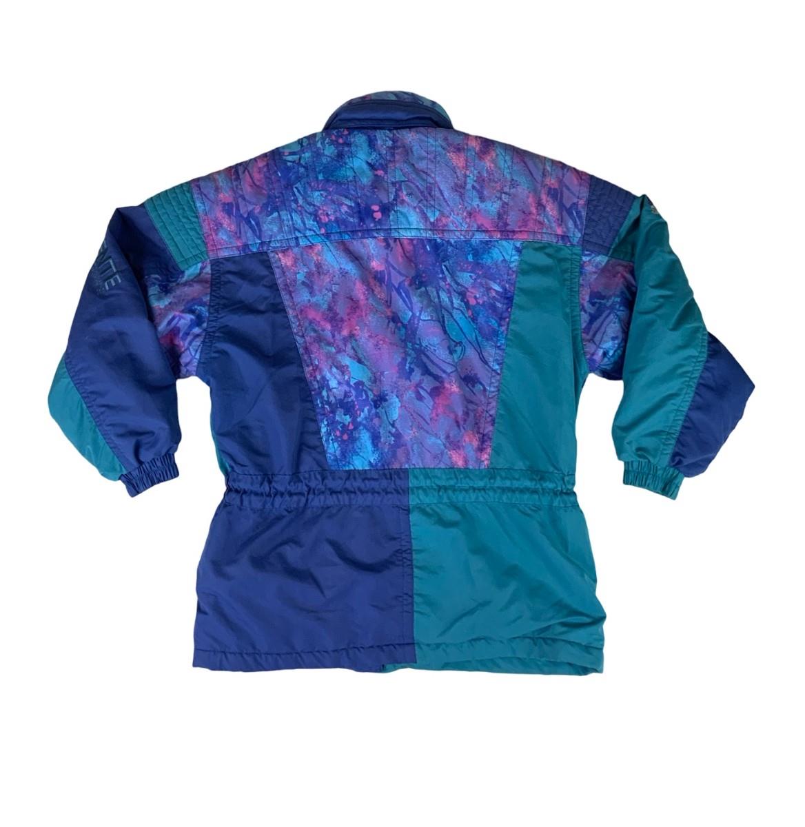 VTG 80s 90s DESCENTE BLUE PURPLE RETRO PRINTED SKI JACKET SIZE L