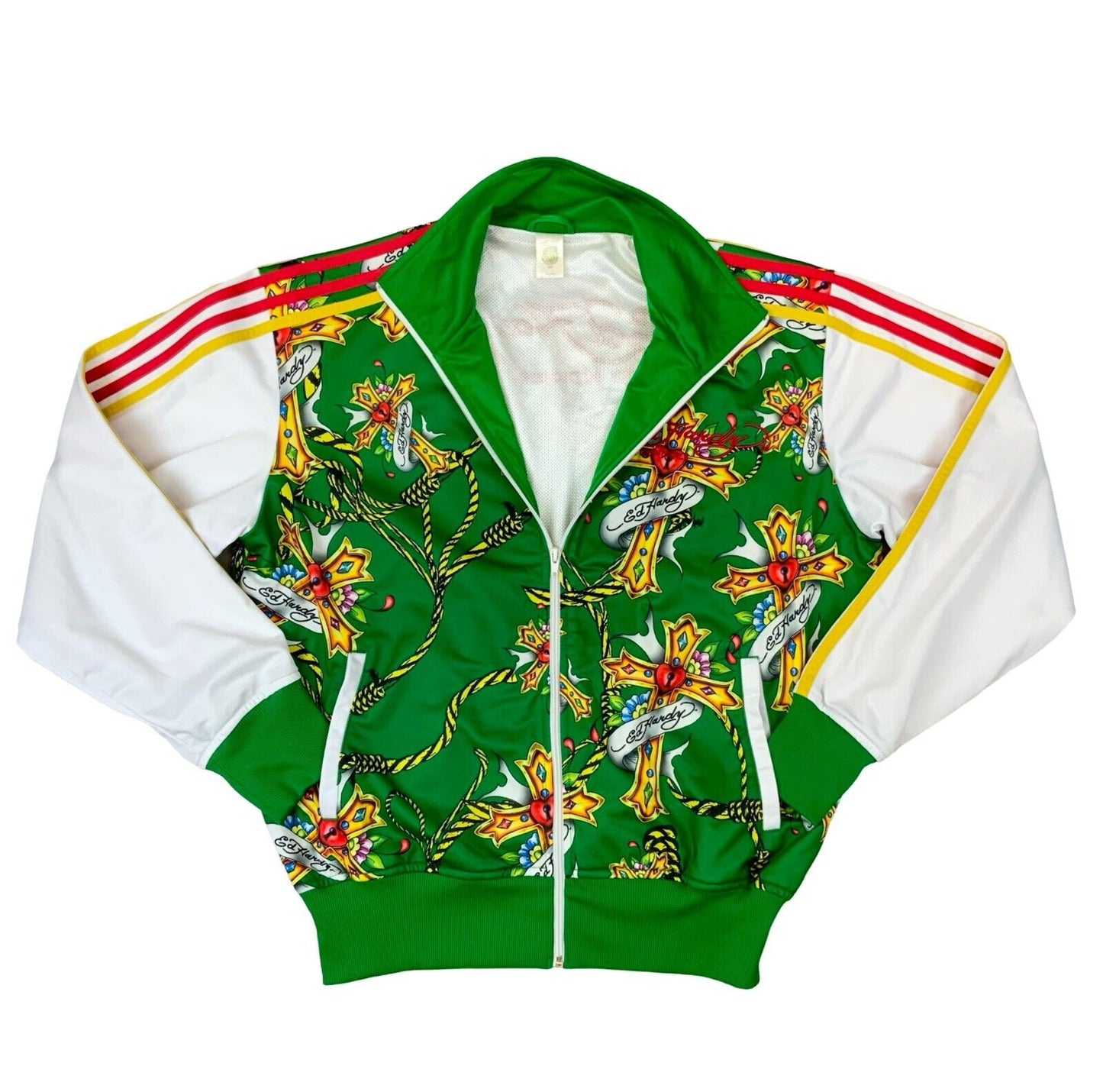 VTG RARE Y2K ED HARDY CHRISTIAN AUDIGIER GREEN WHITE TRACK TOP XL