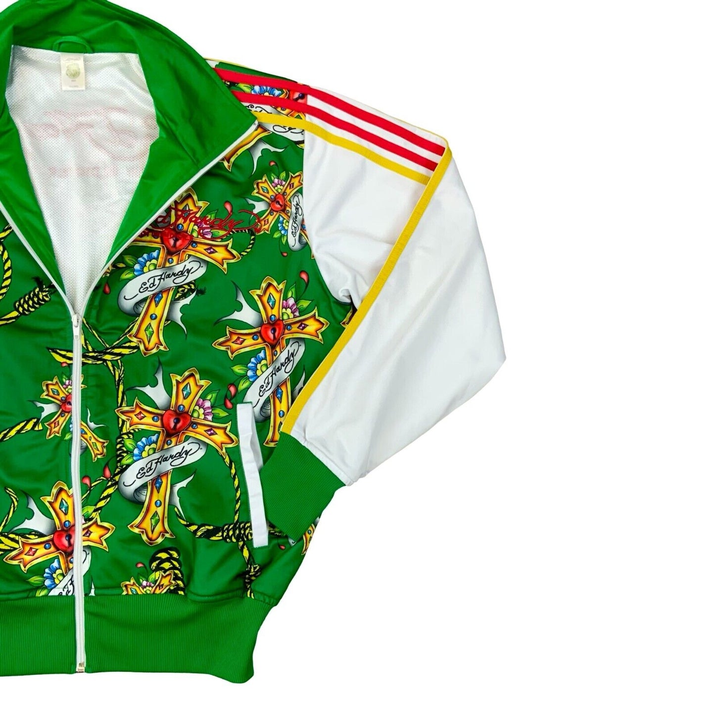 VTG RARE Y2K ED HARDY CHRISTIAN AUDIGIER GREEN WHITE TRACK TOP XL