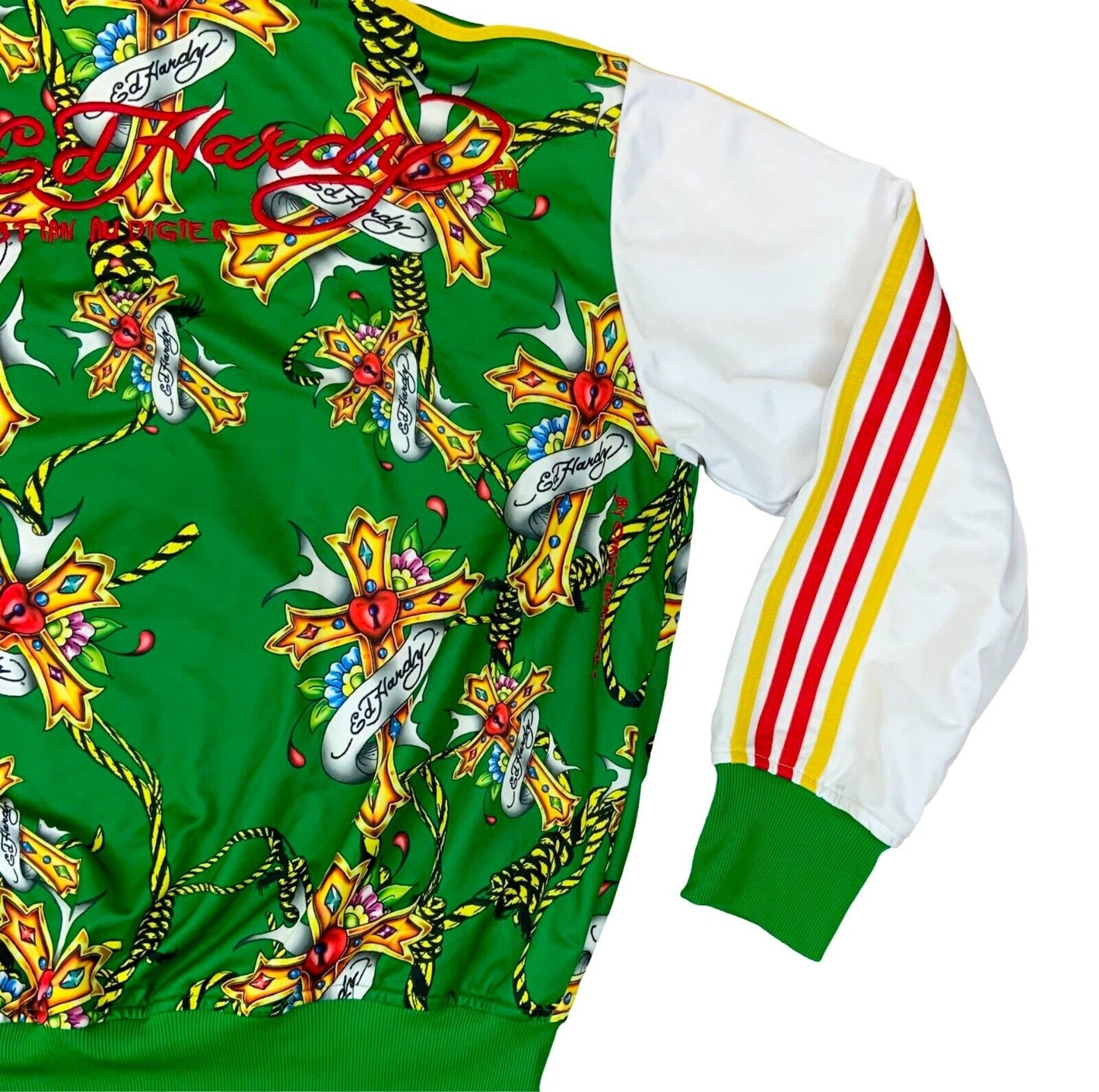 VTG RARE Y2K ED HARDY CHRISTIAN AUDIGIER GREEN WHITE TRACK TOP XL