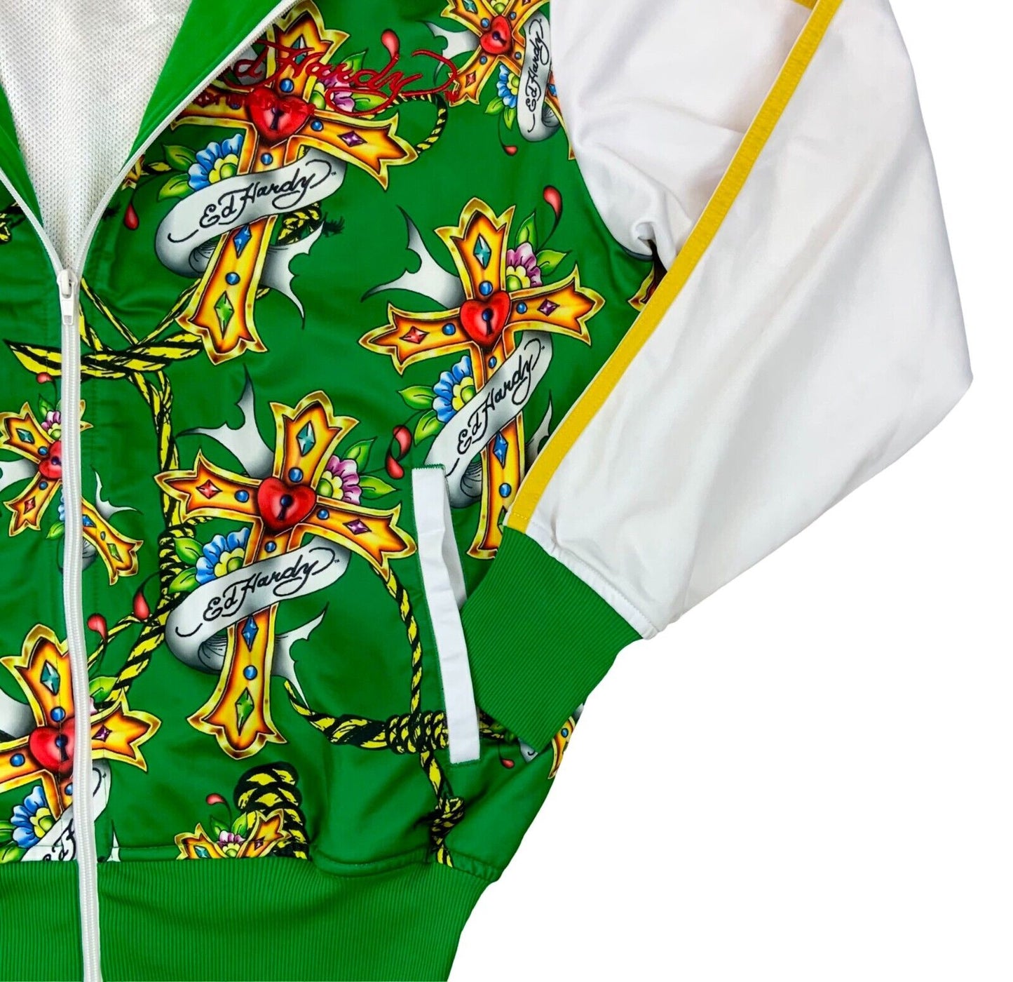 VTG RARE Y2K ED HARDY CHRISTIAN AUDIGIER GREEN WHITE TRACK TOP XL