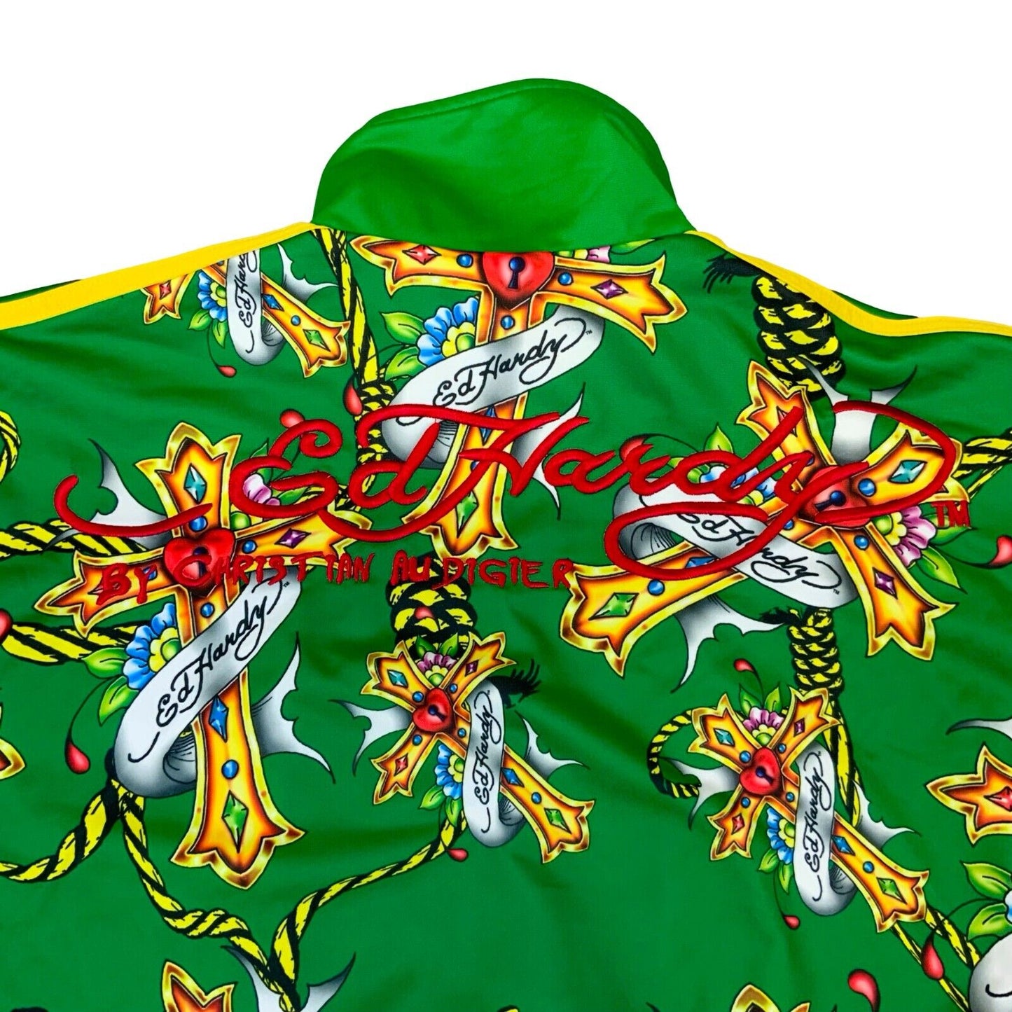 VTG RARE Y2K ED HARDY CHRISTIAN AUDIGIER GREEN WHITE TRACK TOP XL