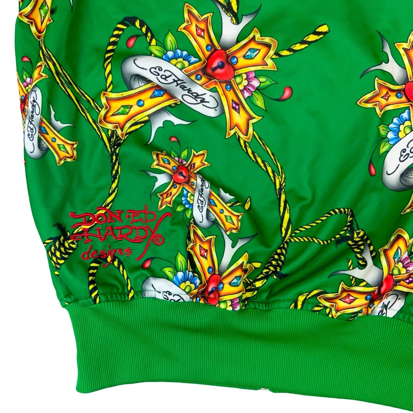 VTG RARE Y2K ED HARDY CHRISTIAN AUDIGIER GREEN WHITE TRACK TOP XL