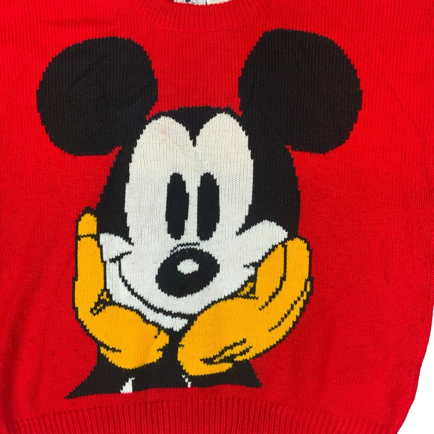 VTG 90s MICKEY MOUSE & CO DISNEY RED BLACK GRAPHIC CREW NECK KNIT JUMPER XL
