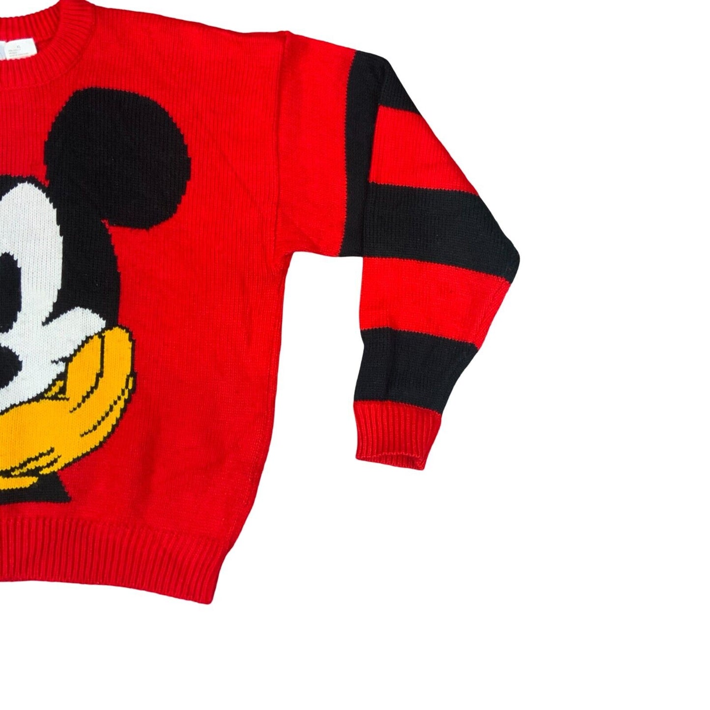 VTG 90s MICKEY MOUSE & CO DISNEY RED BLACK GRAPHIC CREW NECK KNIT JUMPER XL