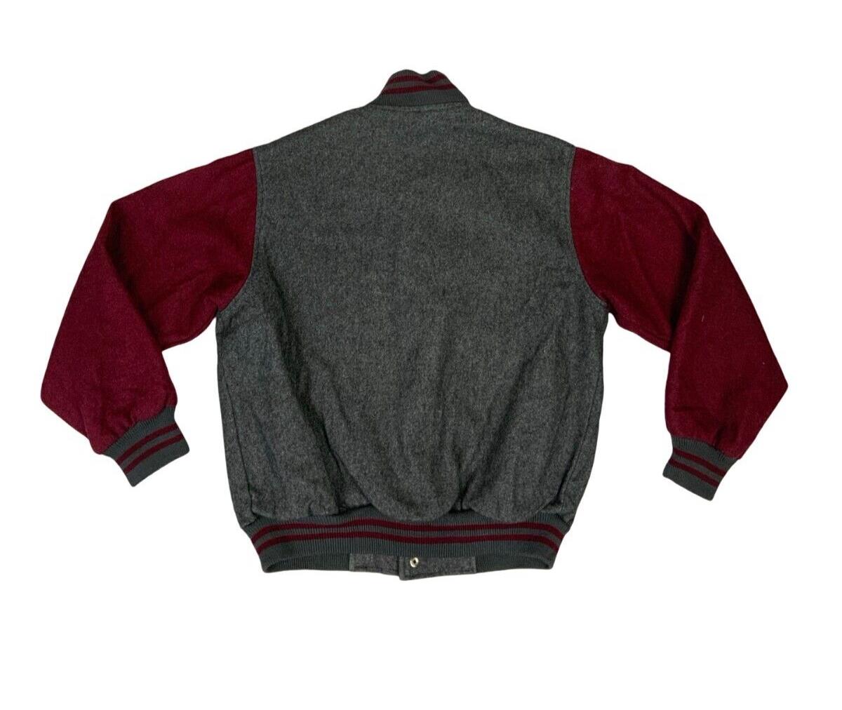 Y2K BVD WOOL GREY & BURGUNDY TWO TONE VARSITY JACKET 38 S