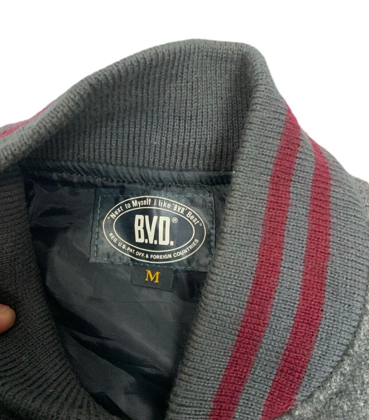 Y2K BVD WOOL GREY & BURGUNDY TWO TONE VARSITY JACKET 38 S