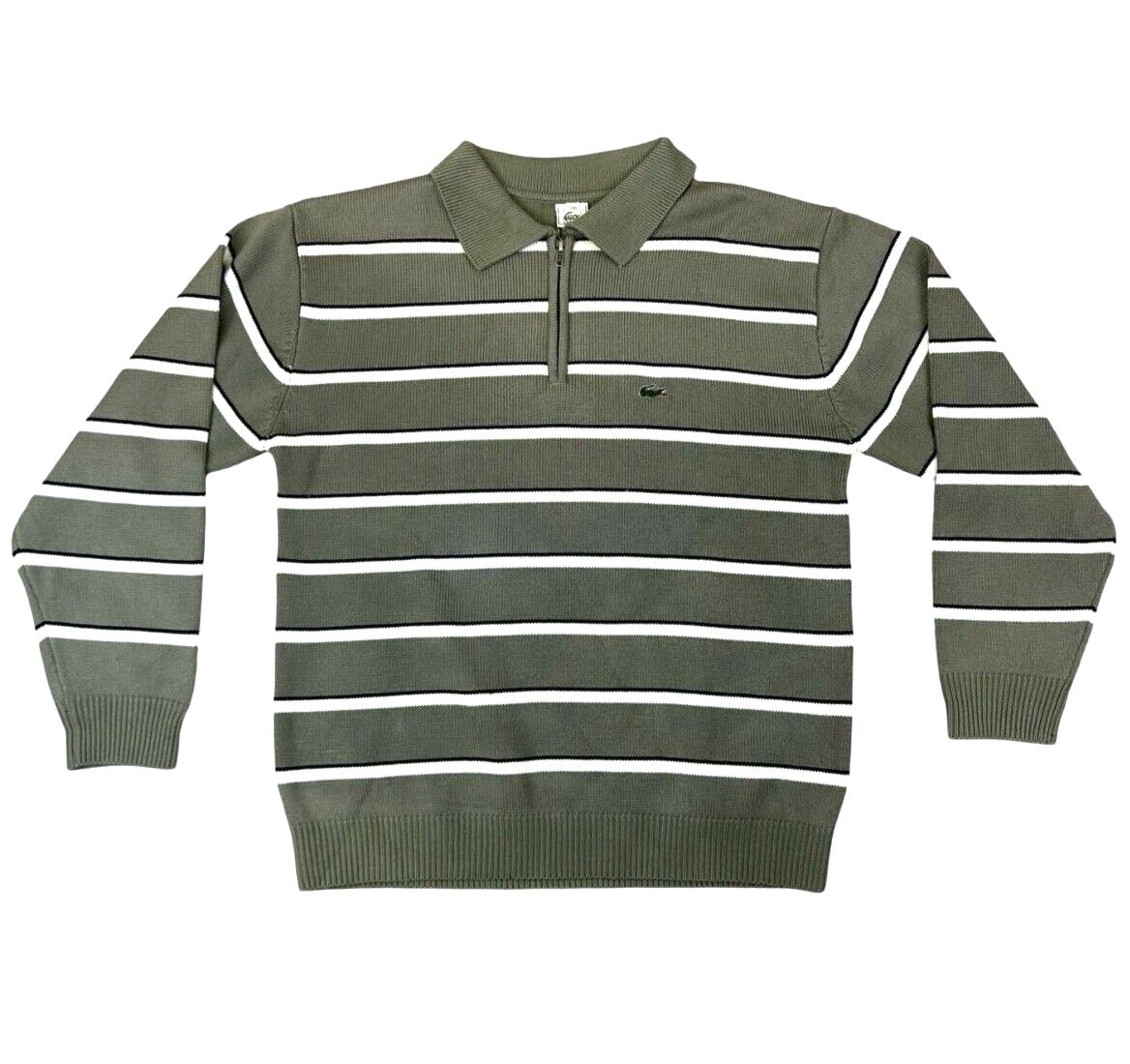 VTG 80s LACOSTE GREEN WHITE 1/4 ZIP KNITTED POLO SHIRT JUMPER SIZE XL