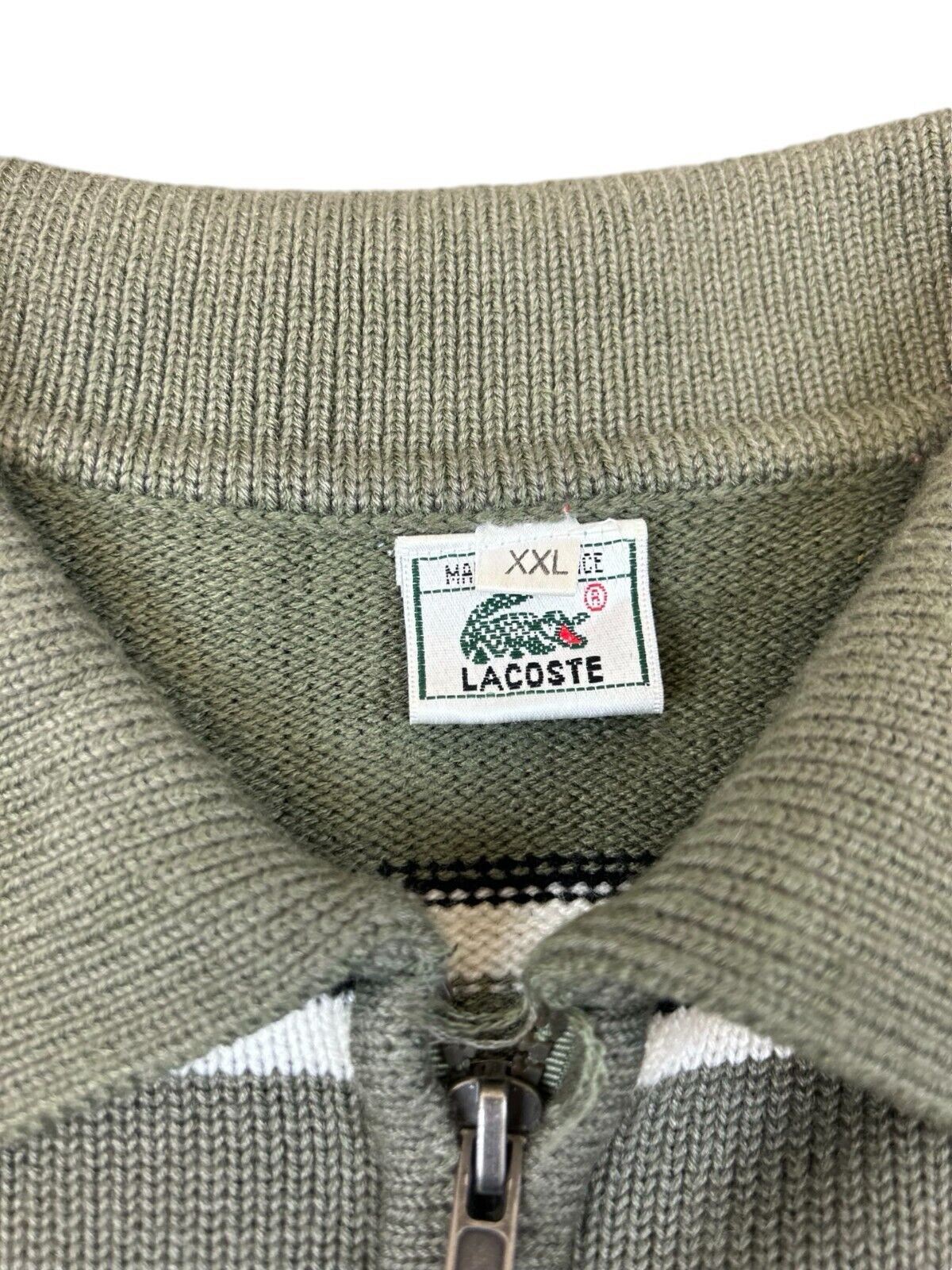 VTG 80s LACOSTE GREEN WHITE 1/4 ZIP KNITTED POLO SHIRT JUMPER SIZE XL