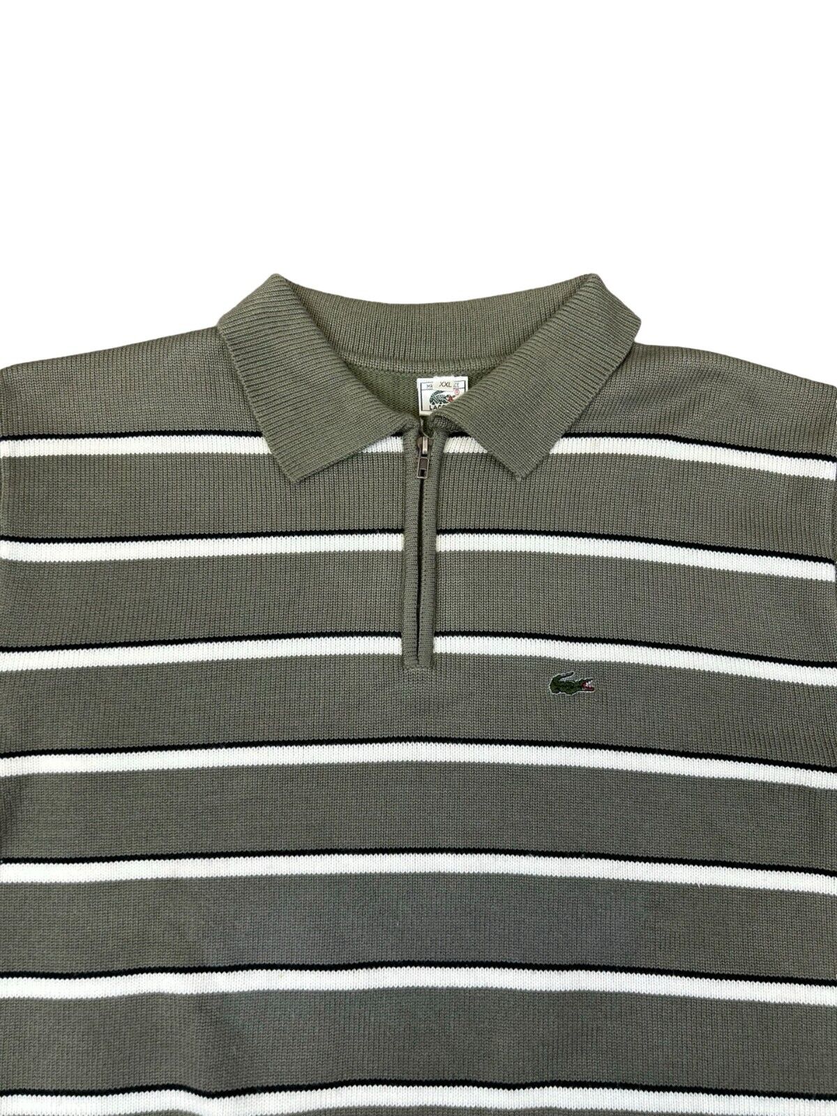 VTG 80s LACOSTE GREEN WHITE 1/4 ZIP KNITTED POLO SHIRT JUMPER SIZE XL