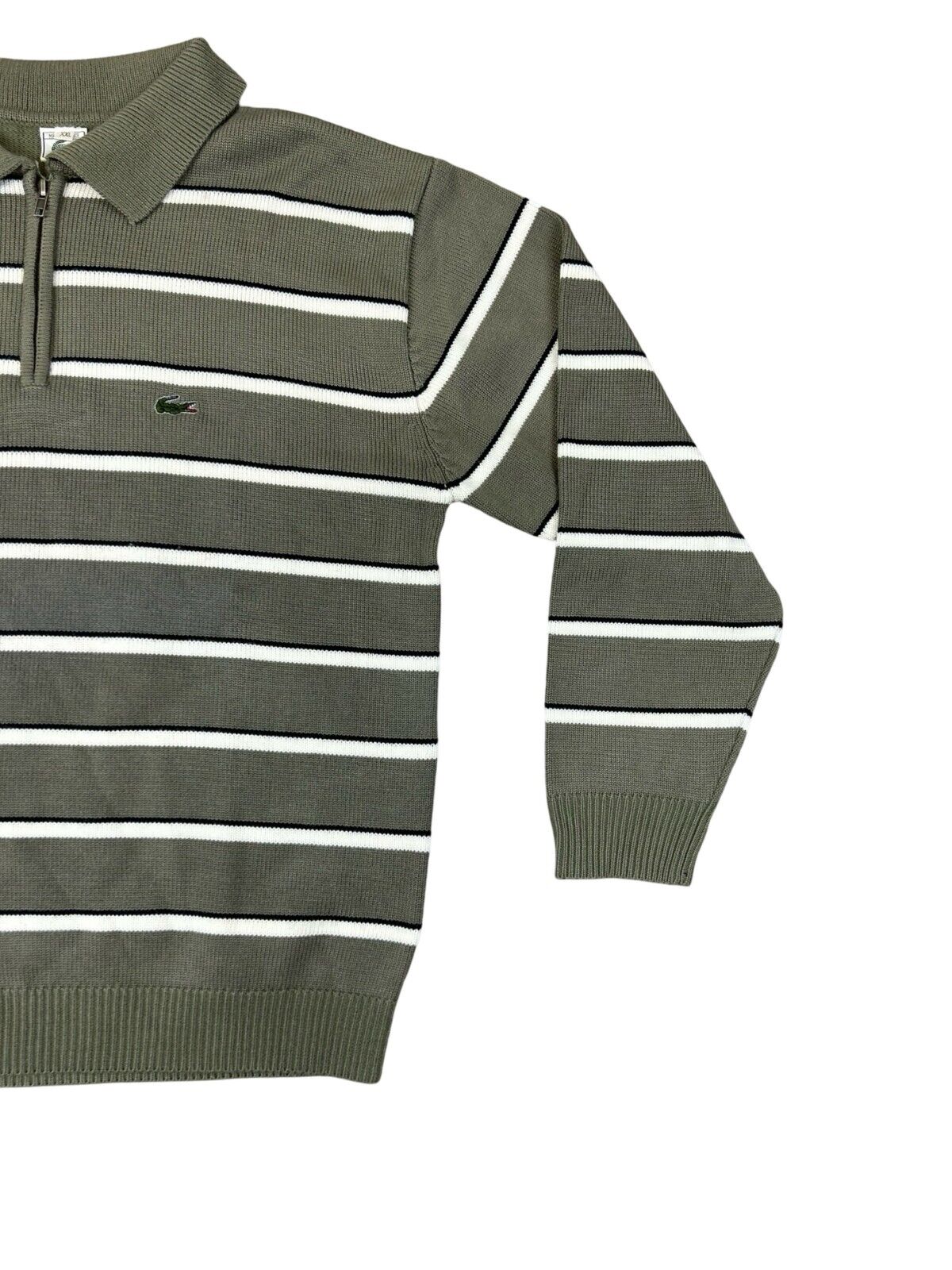 VTG 80s LACOSTE GREEN WHITE 1/4 ZIP KNITTED POLO SHIRT JUMPER SIZE XL
