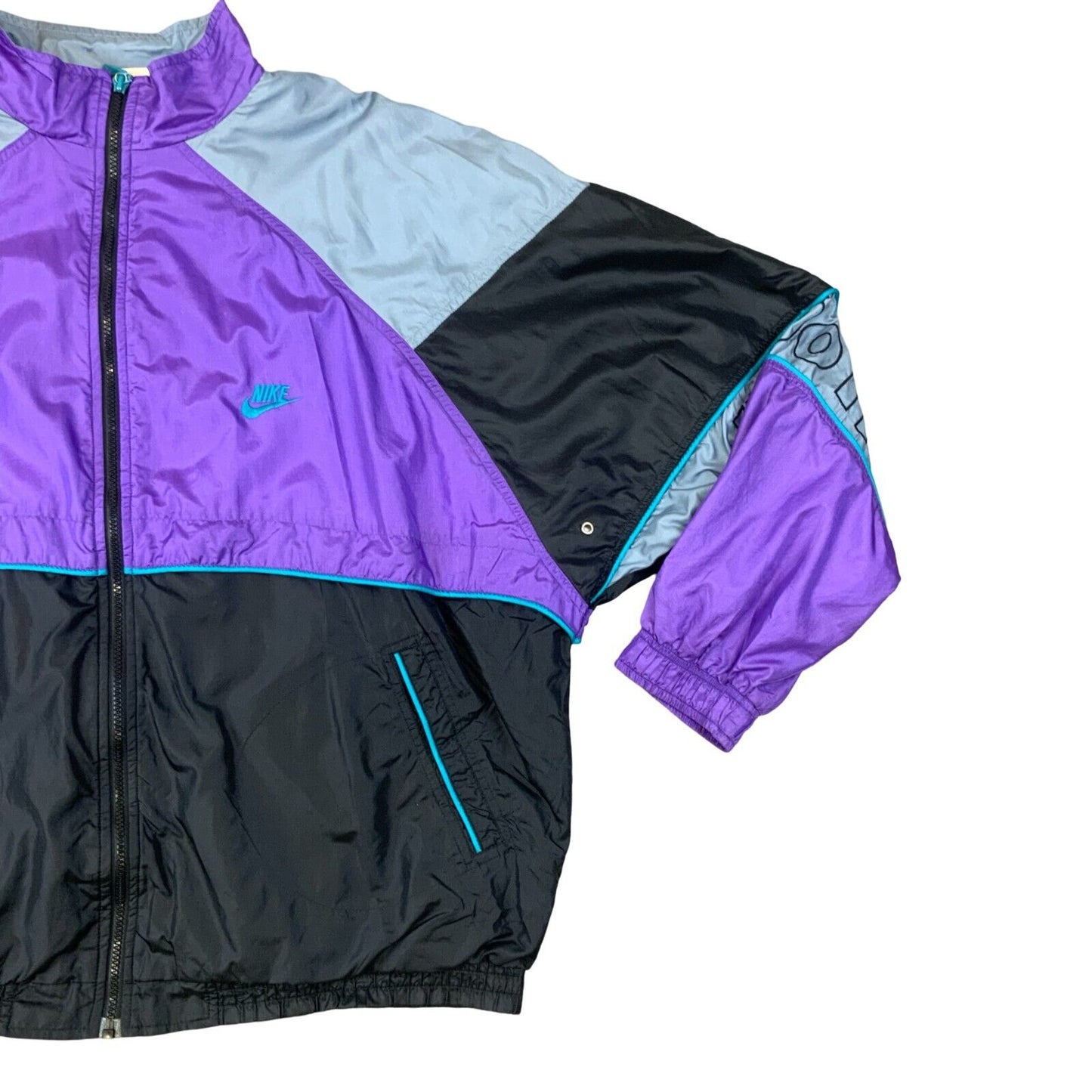VTG 90s NIKE PURPLE MULTICOLOURED ZIP UP TRACK JACKET SIZE XL XXL