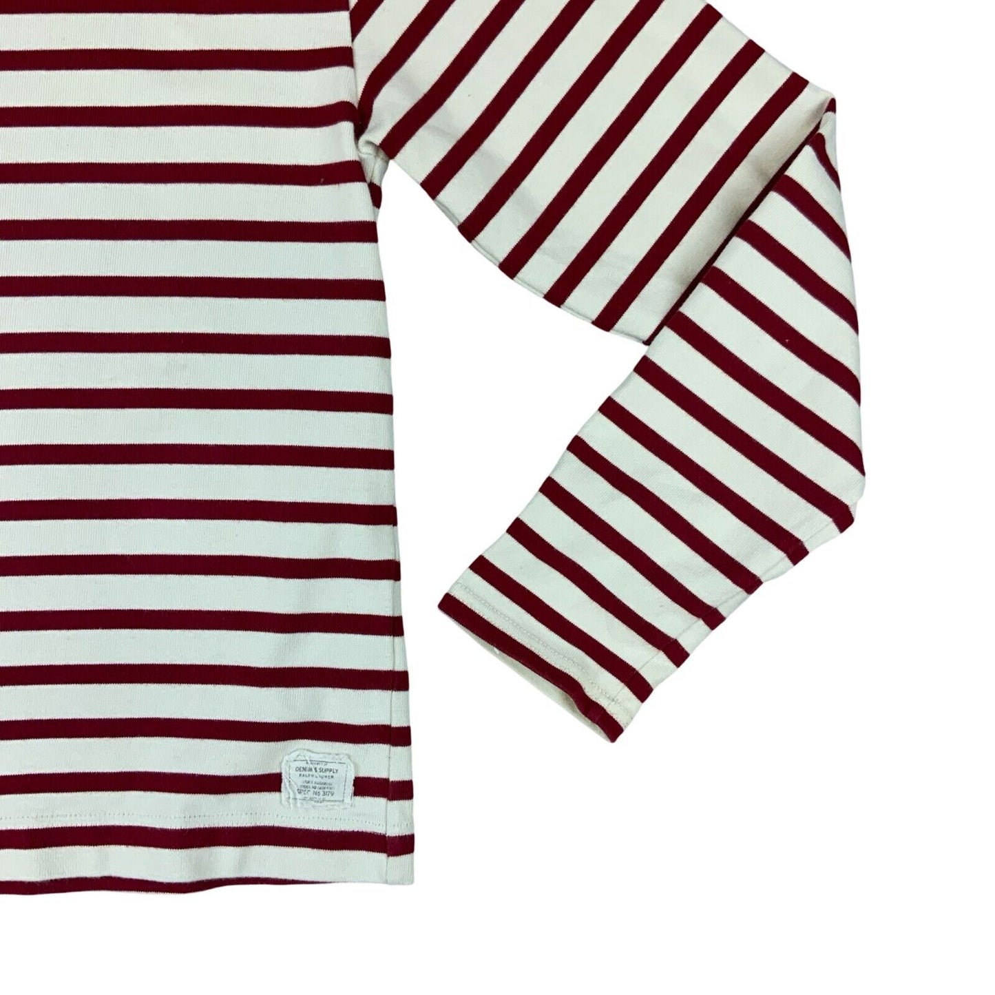 VTG 00s RALPH LAUREN DENIM & SUPPLY WHITE RED STRIPE BOAT NECK BRETON TOP S