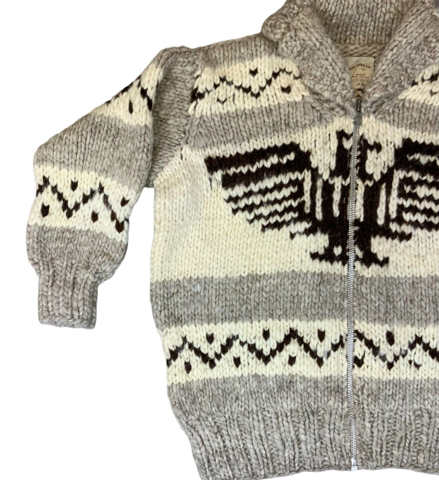 VTG COWICHAN INDIAN HAND KNIT CARDIGAN NATIVE CANADIAN SALISH ROCKABILLY XL 46