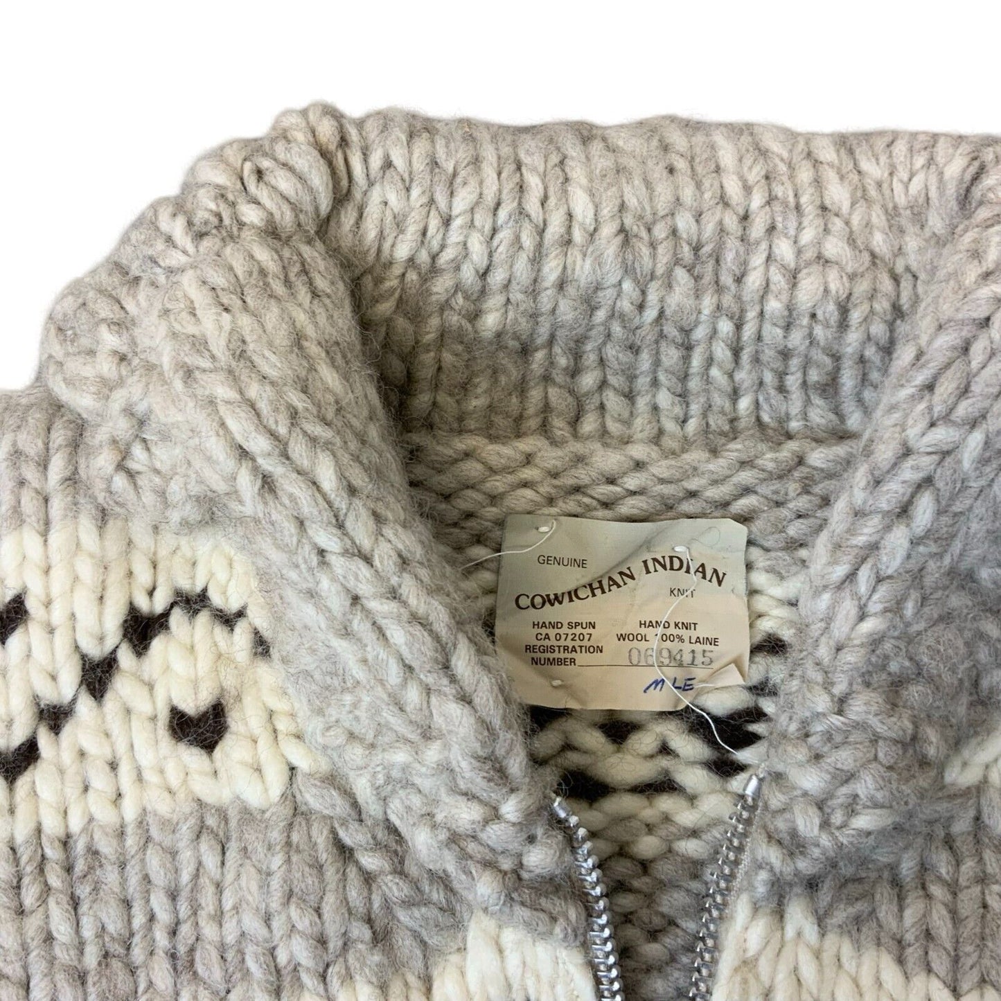 VTG COWICHAN INDIAN HAND KNIT CARDIGAN NATIVE CANADIAN SALISH ROCKABILLY XL 46