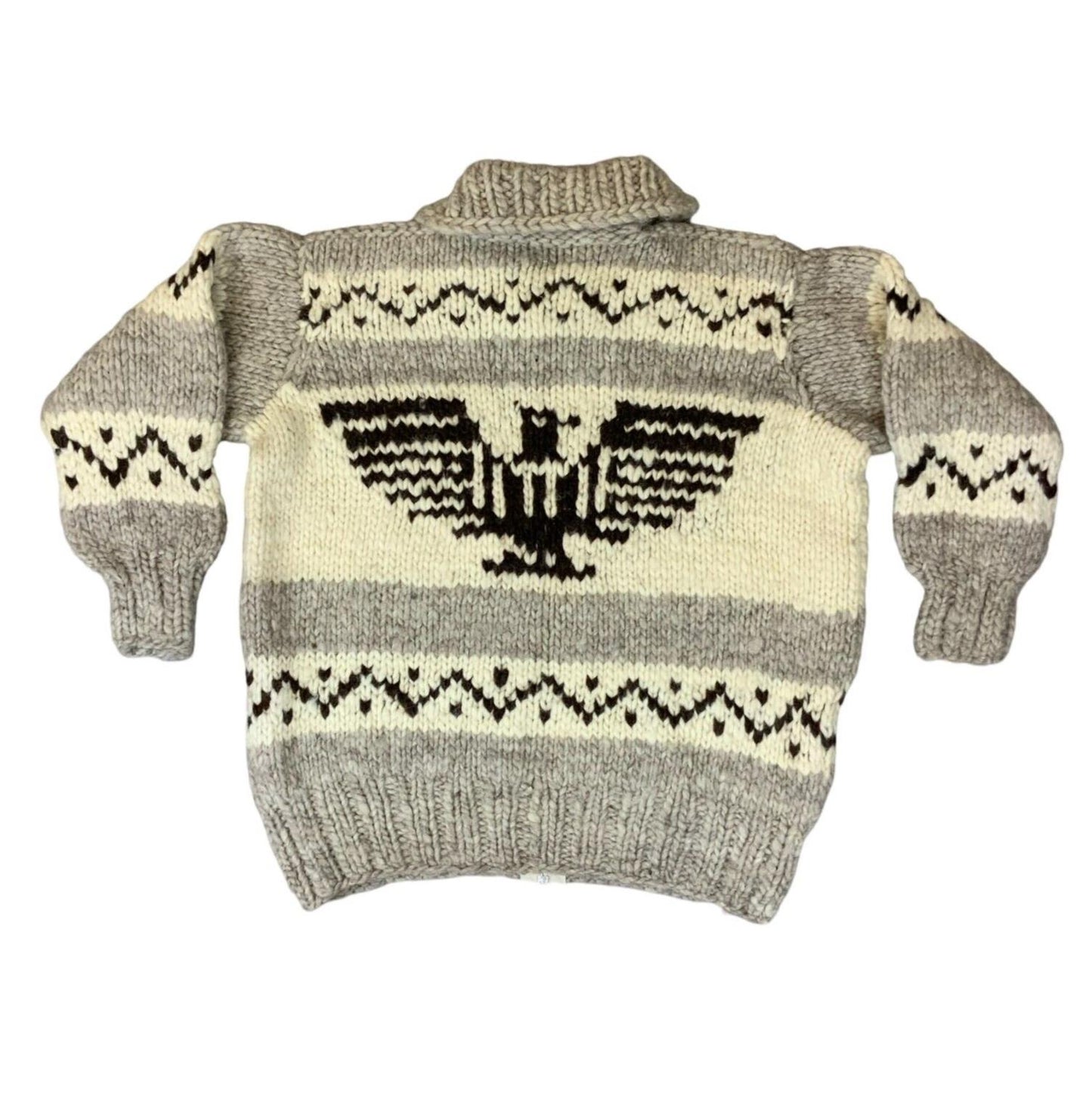 VTG COWICHAN INDIAN HAND KNIT CARDIGAN NATIVE CANADIAN SALISH ROCKABILLY XL 46
