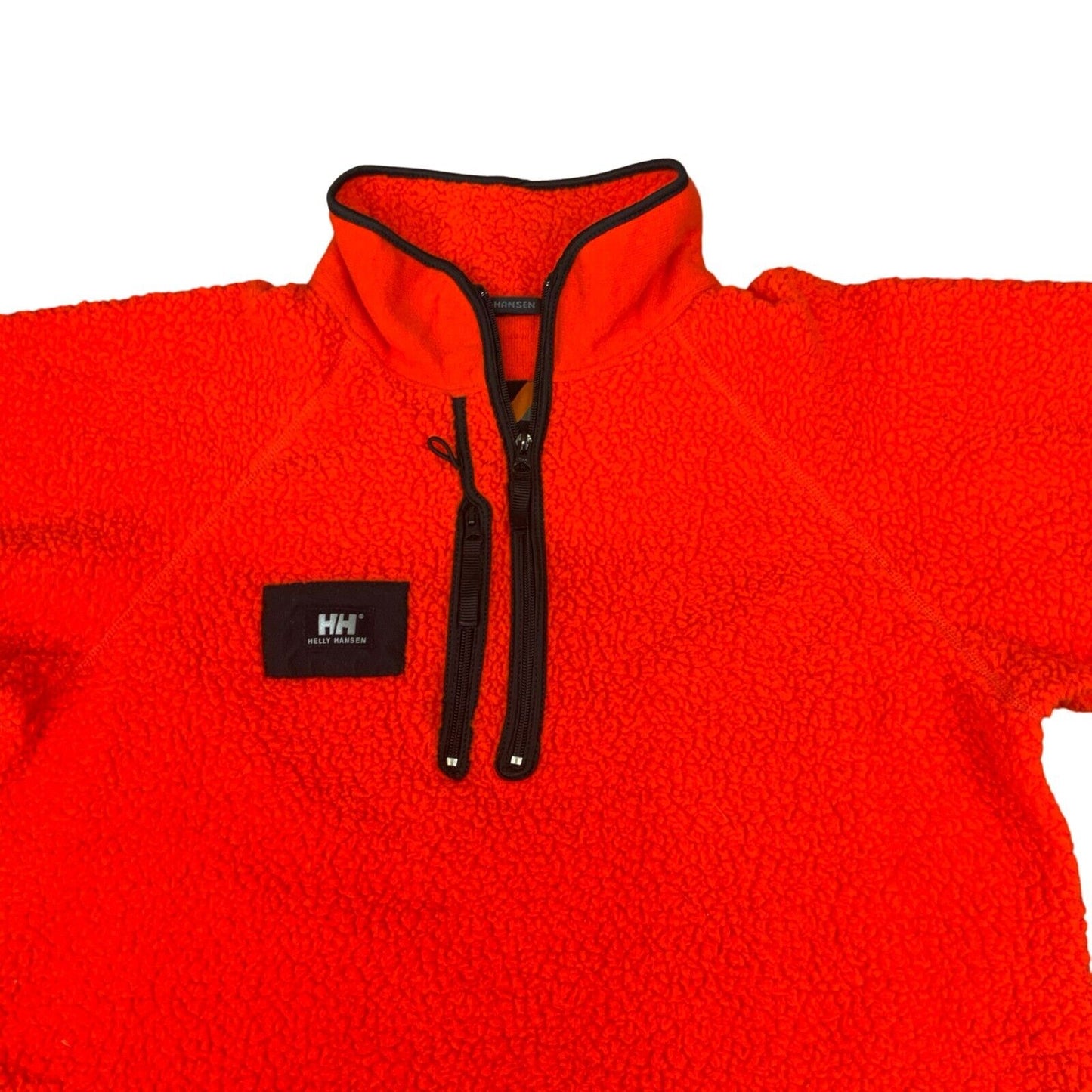 VTG Y2K HELLY HANSEN ORANGE THICK PILE FLEECE 1/2 ZIP PULLOVER JACKET L 43-46”