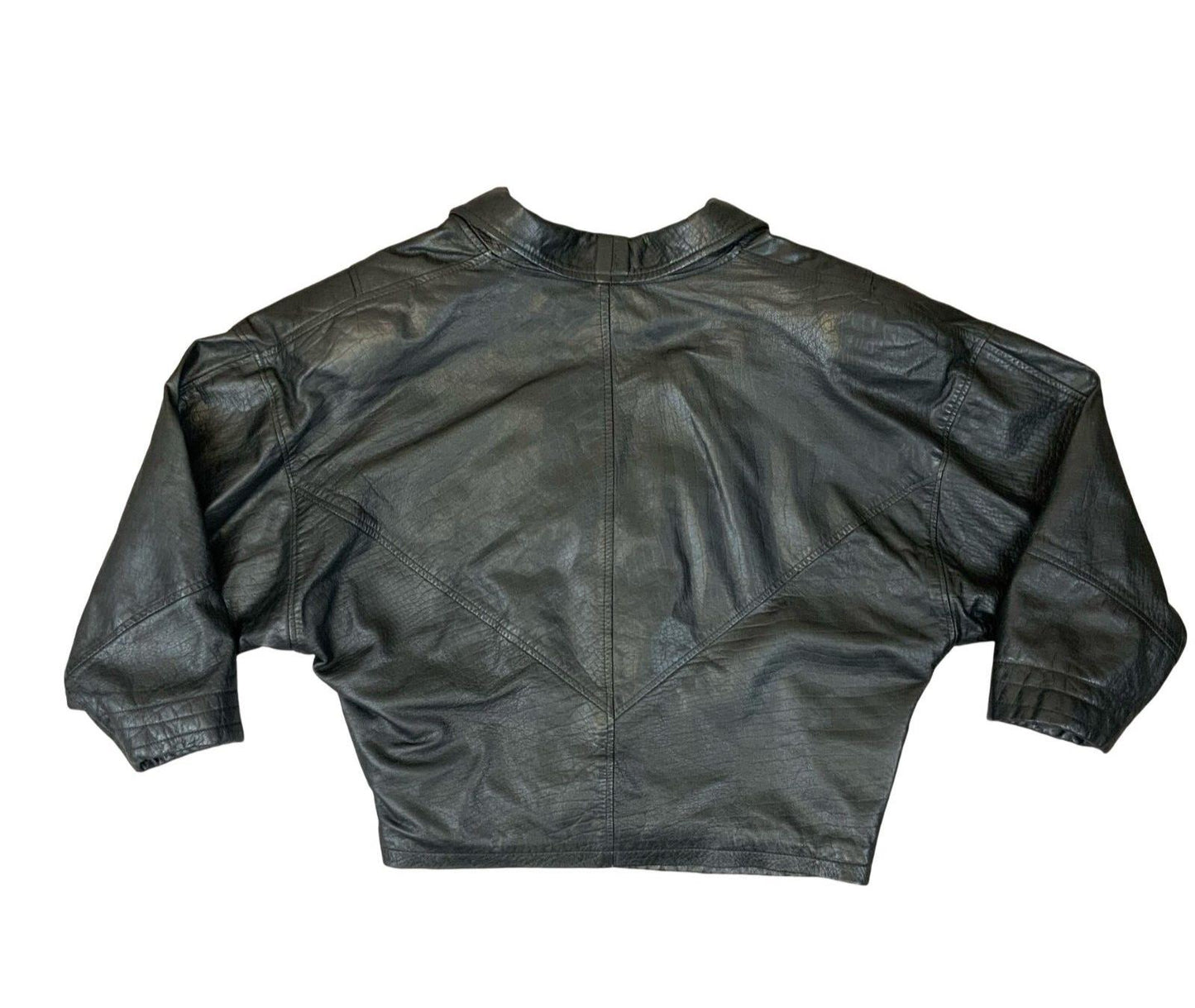 VTG 1980s LADIES PELLE MODA ITALIAN BLACK LEATHER JACKET BUCKLE FASTENING S 8-10