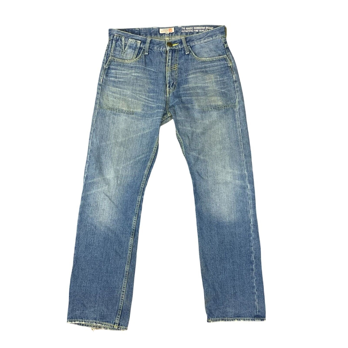 MAGIC NUMBER JAPAN DISTRESSED LIGHT WASH DENIM JEANS W32 L31