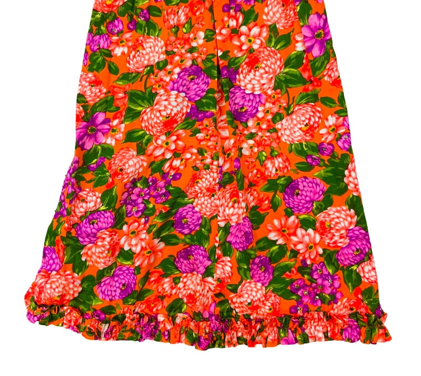 VTG 70s ORANGE PURPLE GREEN FLORAL SEQUINNED MOCK NECK MAXI DRESS UK 6