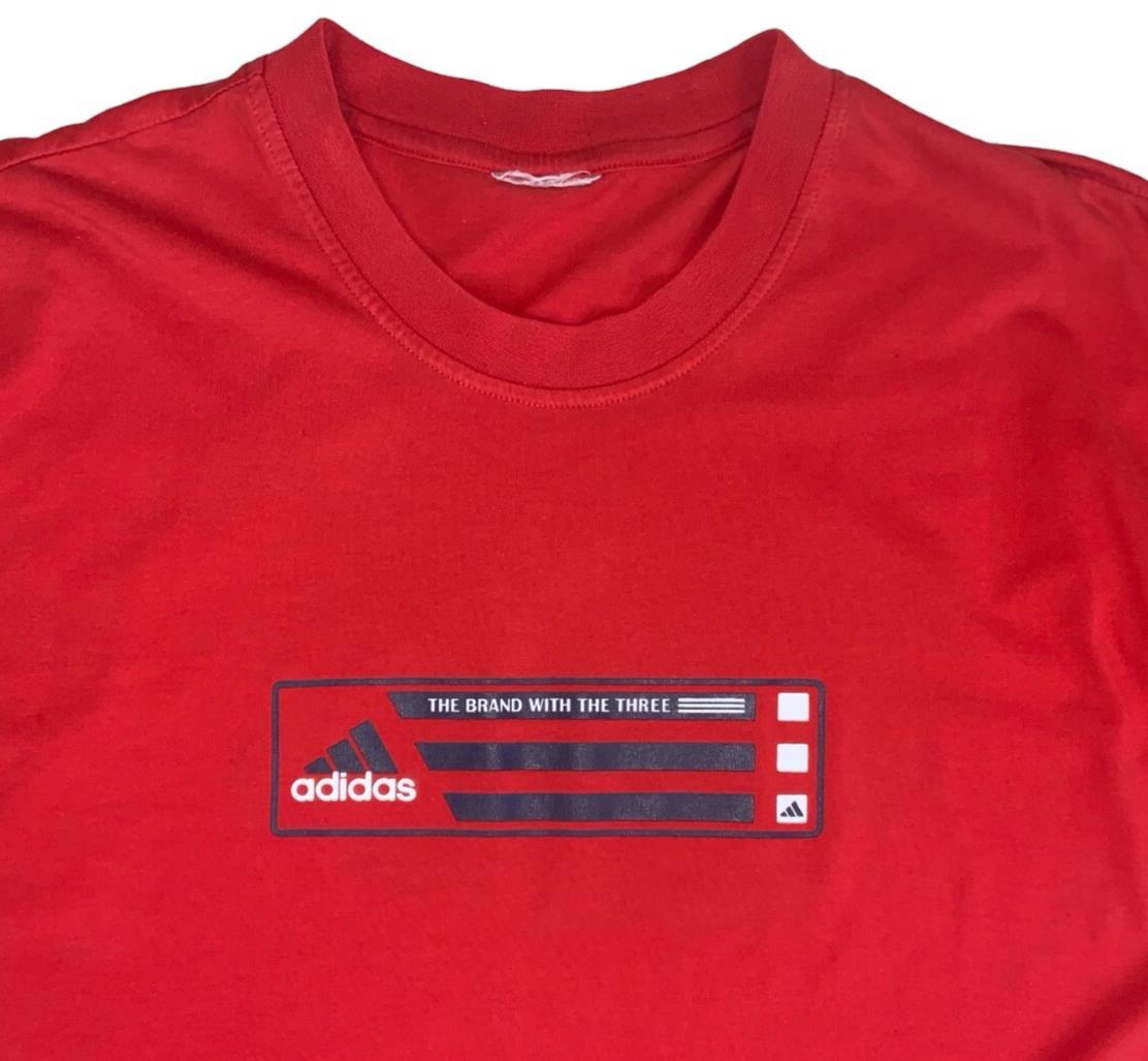 VTG Y2K ADIDAS THREE STRIPE RED CREWNECK SPORTS T-SHIRT X-LARGE