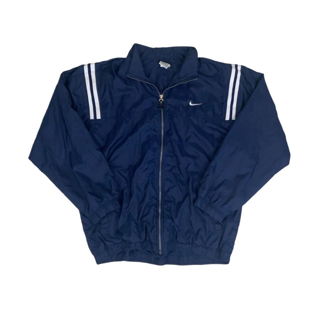 VTG 90S NIKE BLUE WHITE STRIPED RETRO WINDBREAKER JACKET LARGE