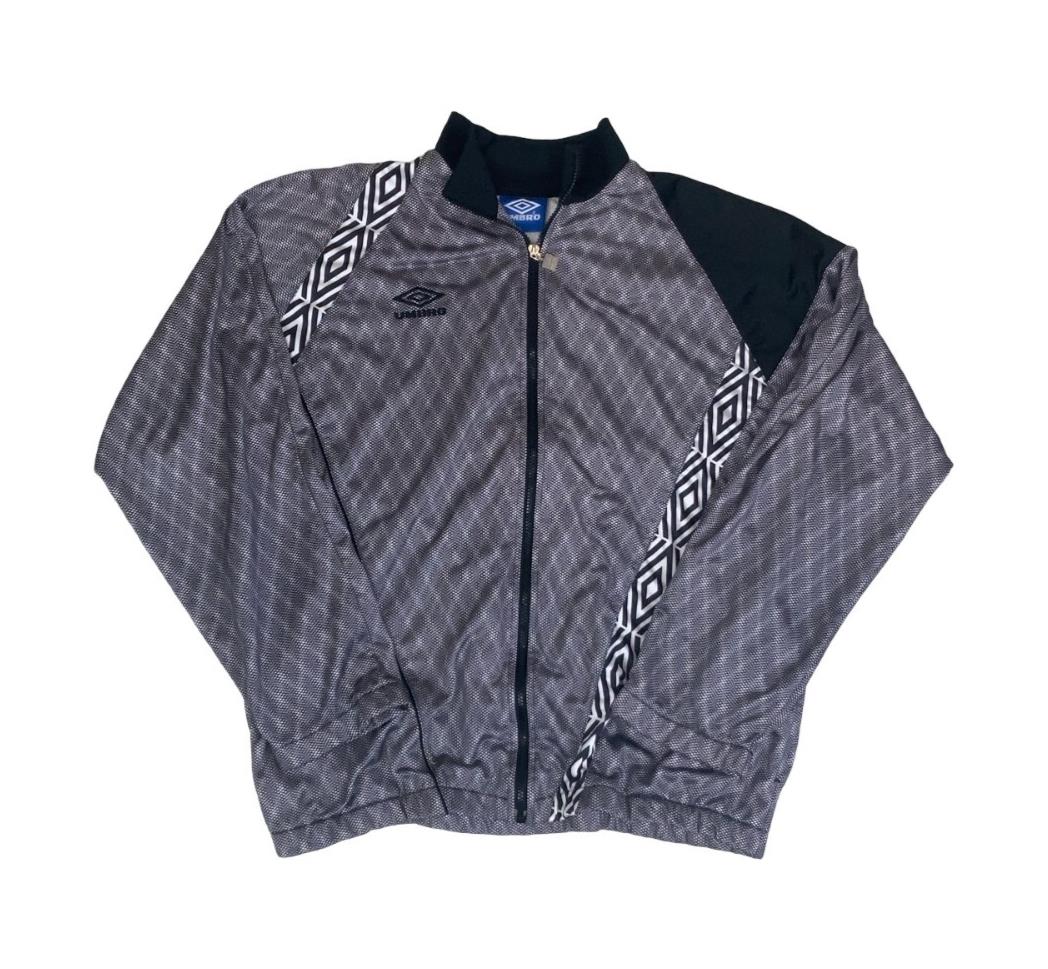 VTG 80S 90S UMBRO GREY BLACK GEOMETRIC STREETWEAR TRACK JACKET 2X-LARGE