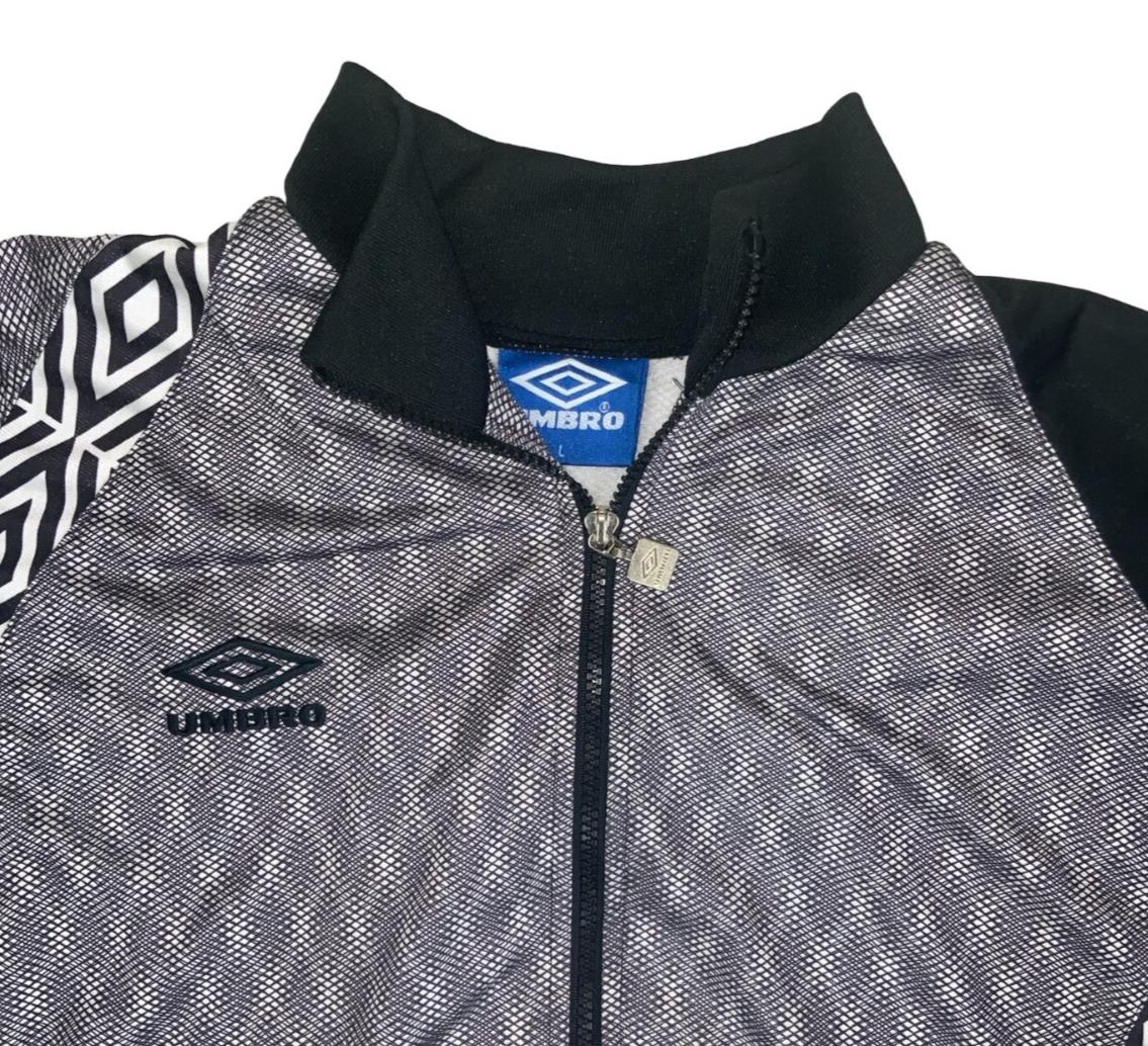 VTG 80S 90S UMBRO GREY BLACK GEOMETRIC STREETWEAR TRACK JACKET 2X-LARGE