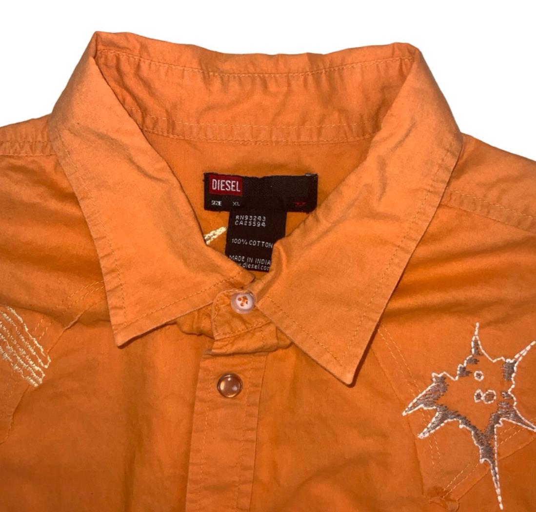 VTG Y2K DIESEL ORANGE EMBROIDERED SPACE TRAVELLERS BUTTON SHIRT X-SMALL