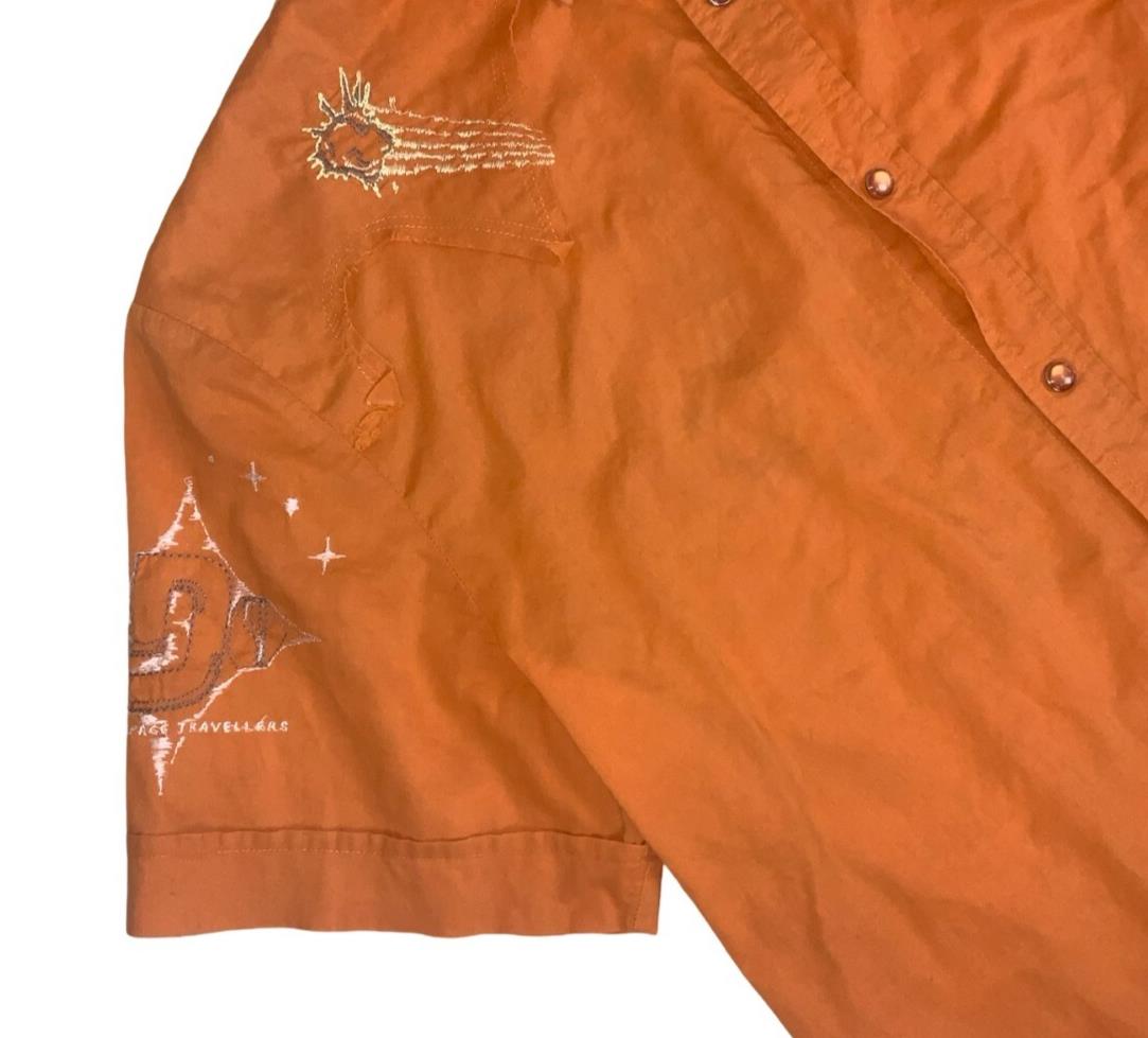 VTG Y2K DIESEL ORANGE EMBROIDERED SPACE TRAVELLERS BUTTON SHIRT X-SMALL