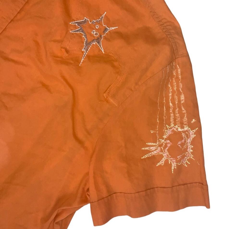 VTG Y2K DIESEL ORANGE EMBROIDERED SPACE TRAVELLERS BUTTON SHIRT X-SMALL