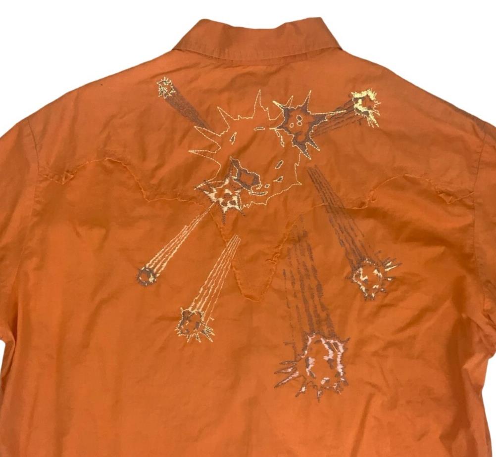 VTG Y2K DIESEL ORANGE EMBROIDERED SPACE TRAVELLERS BUTTON SHIRT X-SMALL
