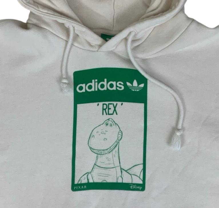 VTG 90S DISNEY PIXAR ADIDAS WHITE TOY STORY "REX" HOODIE LARGE