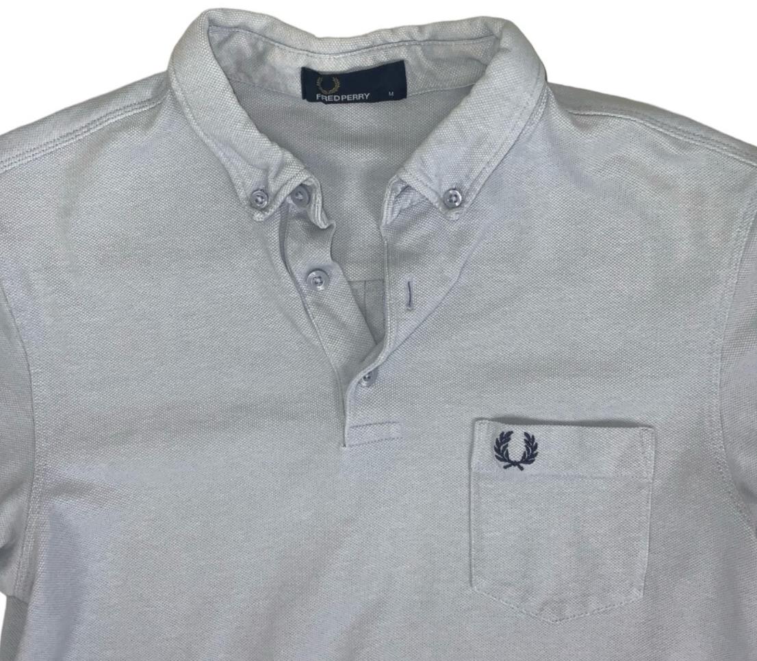 VTG FRED PERRY BLUE BROWN TWIN TIPPED M3561 POLO NECK SHIRT SMALL