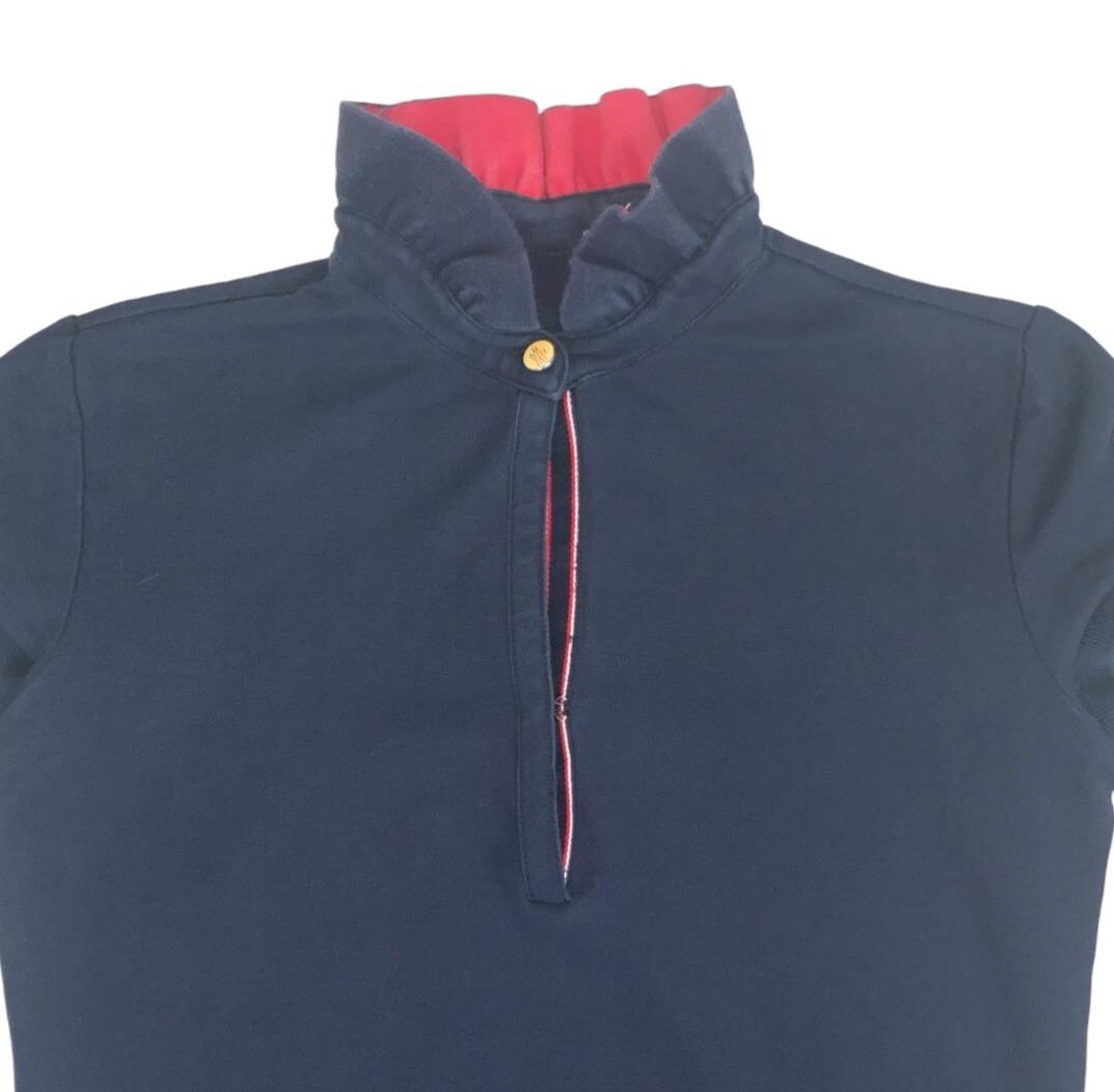 VTG MONCLER WOMENS NAVY BLUE DESIGNER POLO NECK SHIRT SMALL