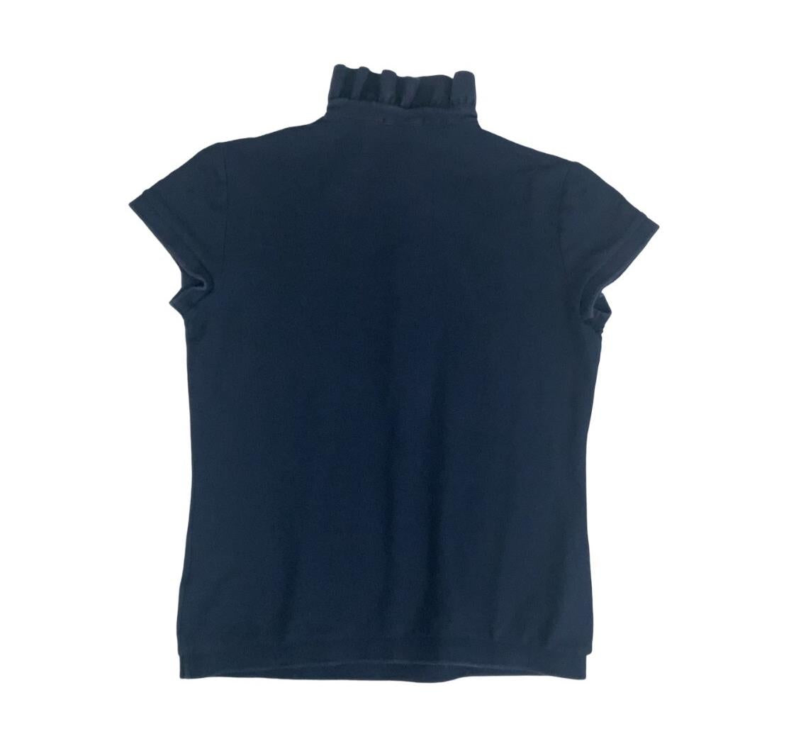 VTG MONCLER WOMENS NAVY BLUE DESIGNER POLO NECK SHIRT SMALL