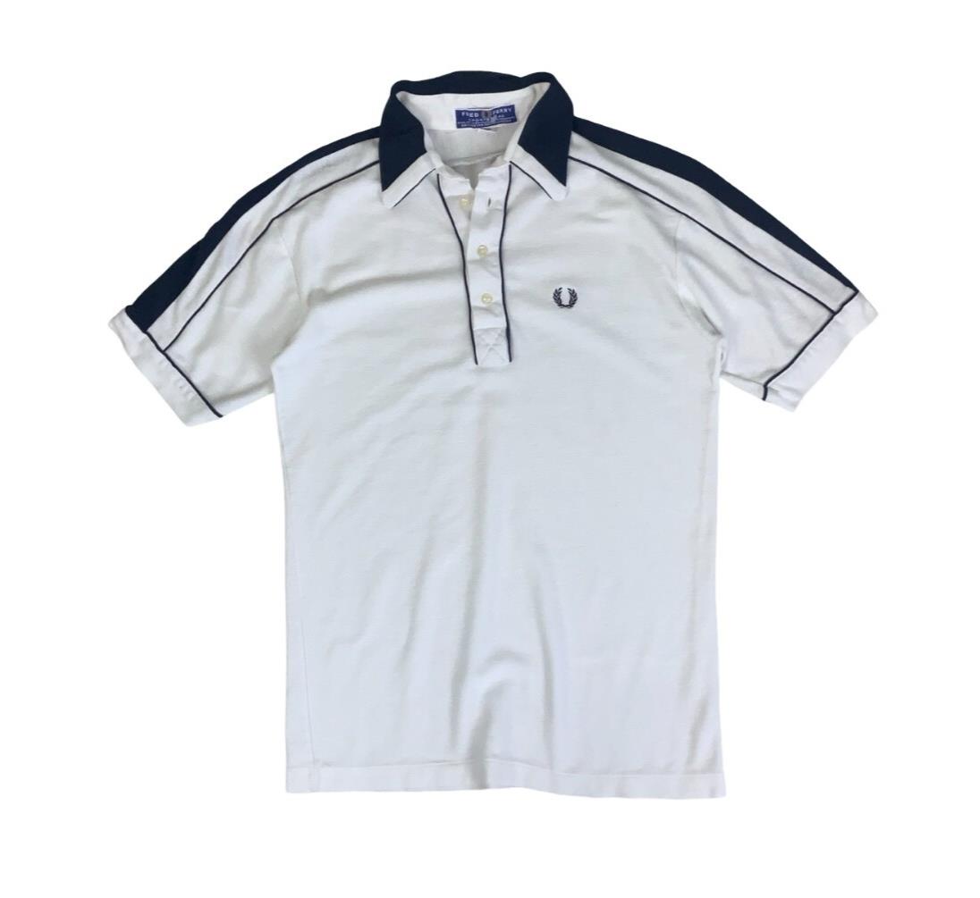 VTG 90S FRED PERRY WHITE BLUE SPORTSWEAR POLO NECK SHIRT SMALL