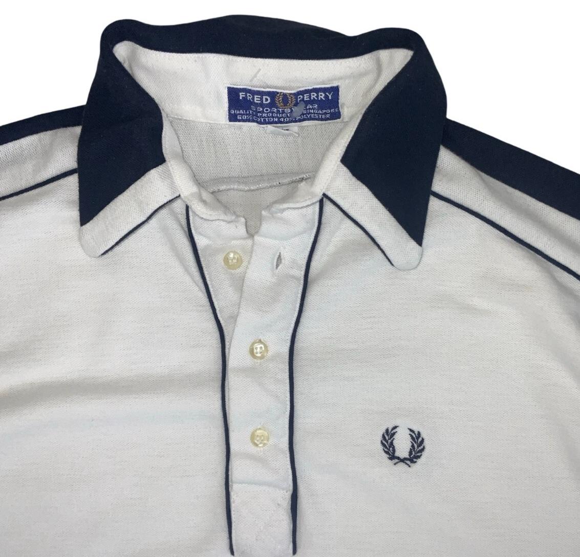 VTG 90S FRED PERRY WHITE BLUE SPORTSWEAR POLO NECK SHIRT SMALL