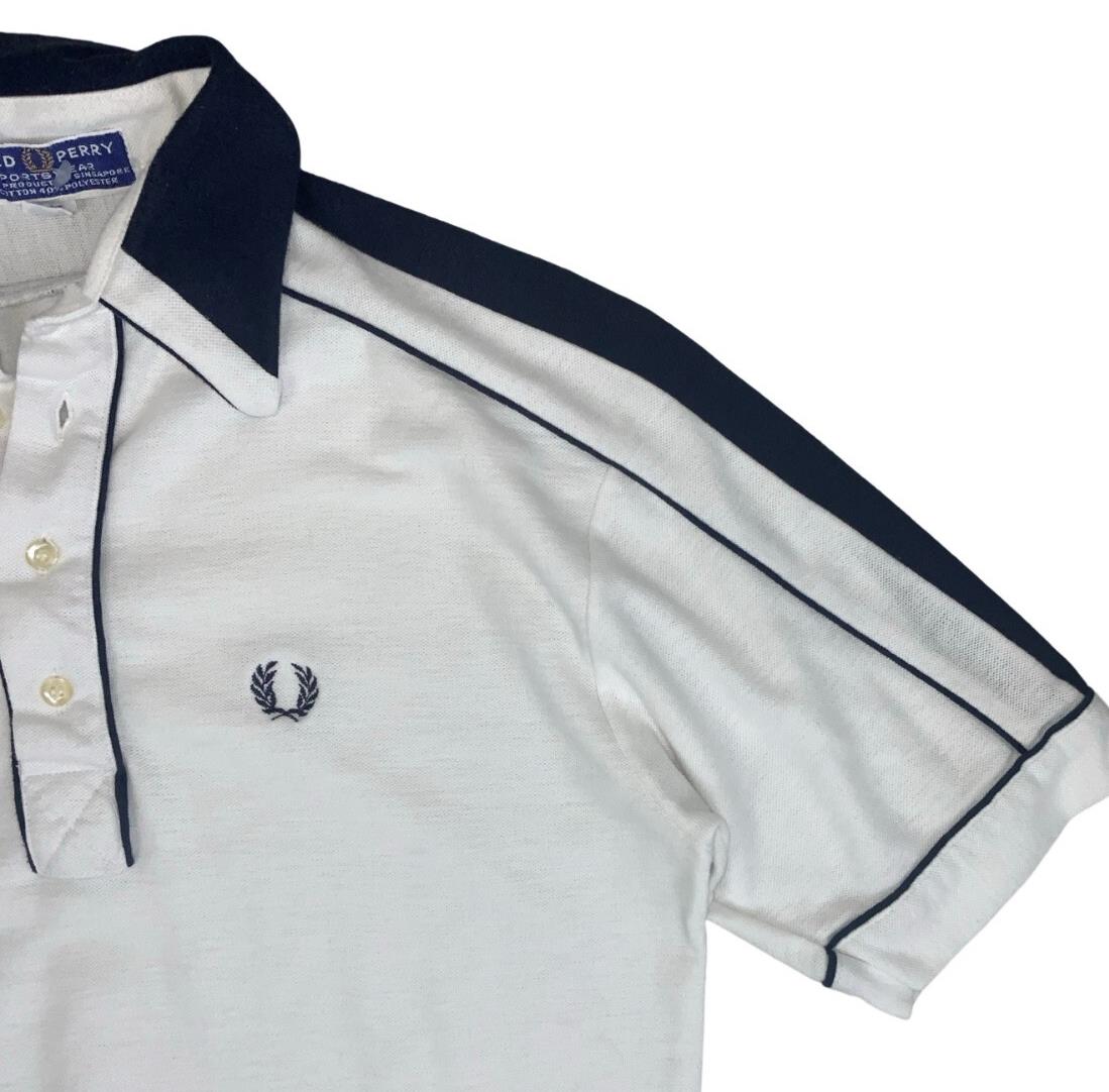 VTG 90S FRED PERRY WHITE BLUE SPORTSWEAR POLO NECK SHIRT SMALL